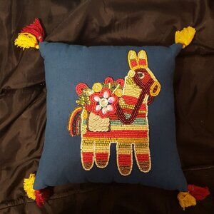 Vtg Pier 1 Donkey Pillow Beaded Tasseled Branded BohoEthnic Eclectic Animal READ